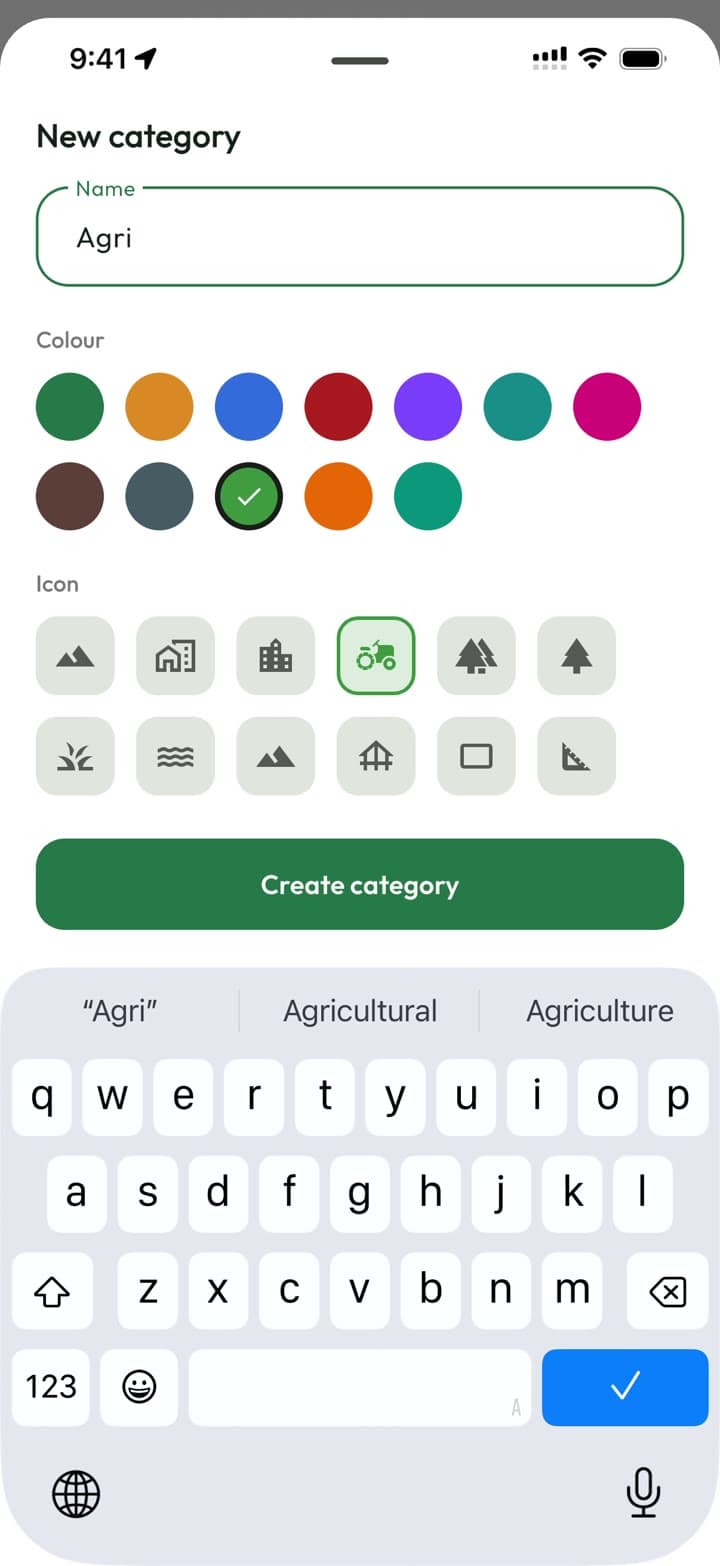 Creating a category with a colour and an icon