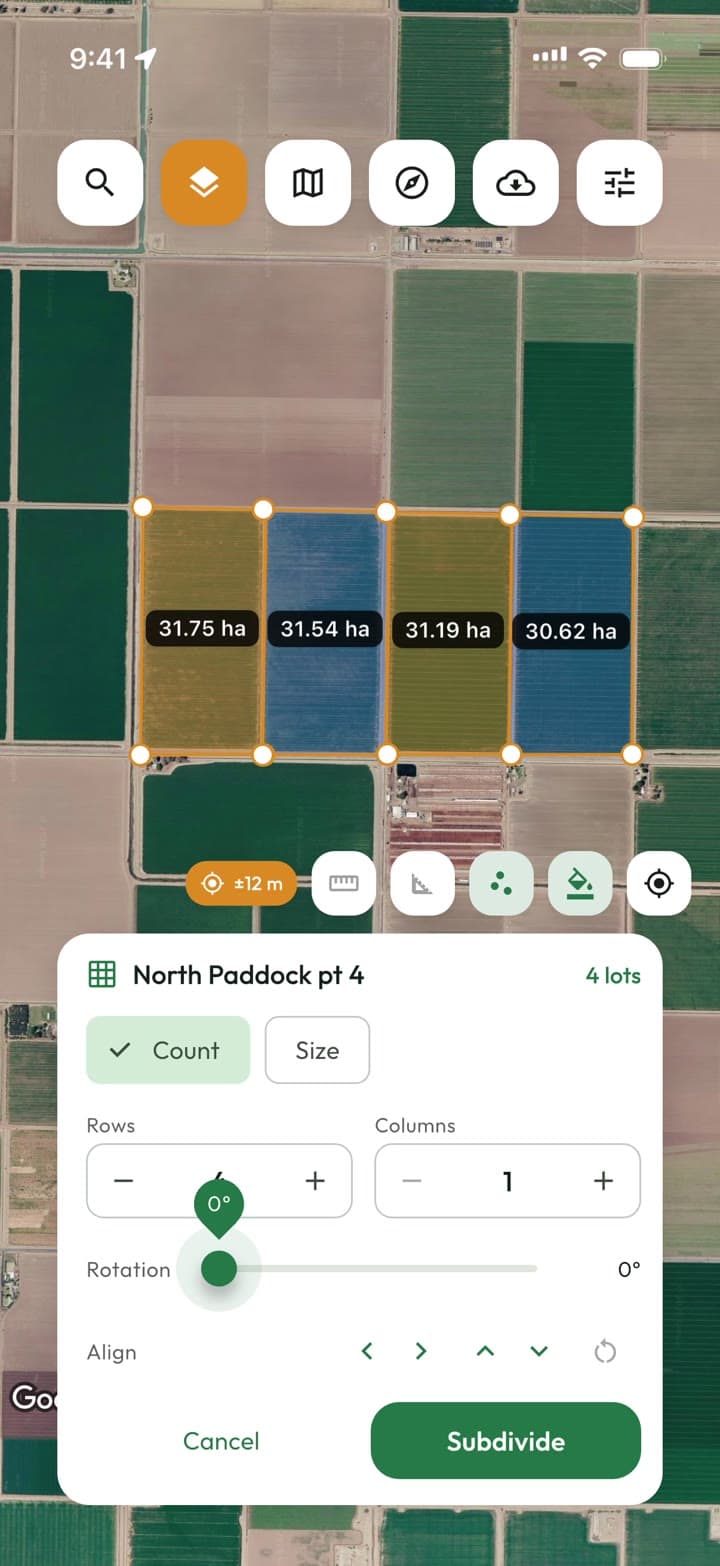 A parcel being subdivided into equal lots